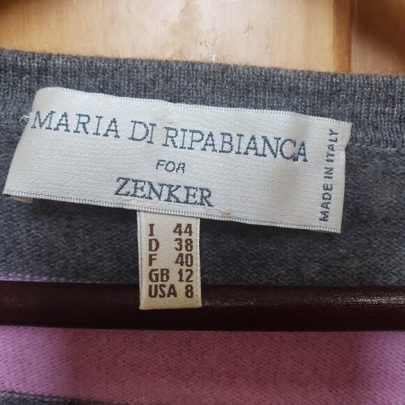 maria di ripabianca 100% cashmere pink grey stripe cardigan preppy Med Italy - Picture 2 of 5